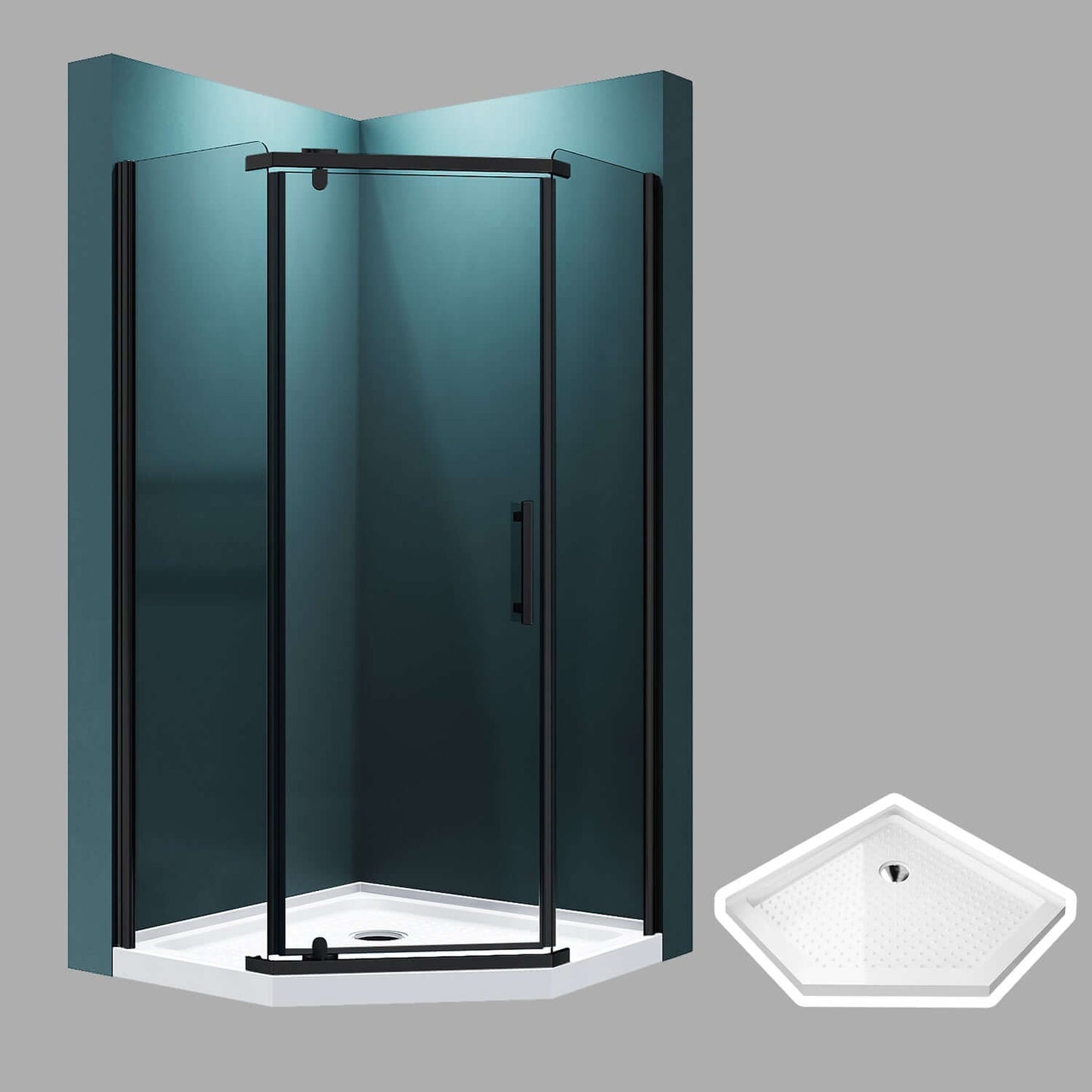 Glassifybath 36.5" W x 36.5" D x 72" H Corner Diamond Shower Enclosure with Pivot Door, Black Finish / Chrome Finish