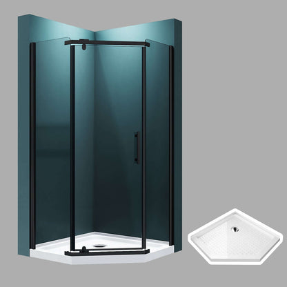 Glassifybath 36.5" W x 36.5" D x 72" H Corner Diamond Shower Enclosure with Pivot Door, Black Finish / Chrome Finish