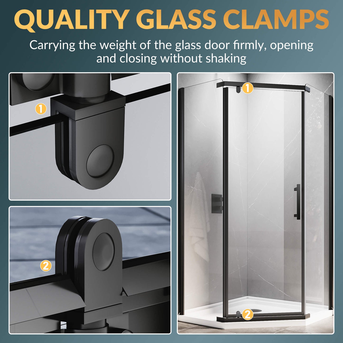 Glassifybath 36.5" W x 36.5" D x 72" H Corner Diamond Shower Enclosure with Pivot Door, Black Finish / Chrome Finish