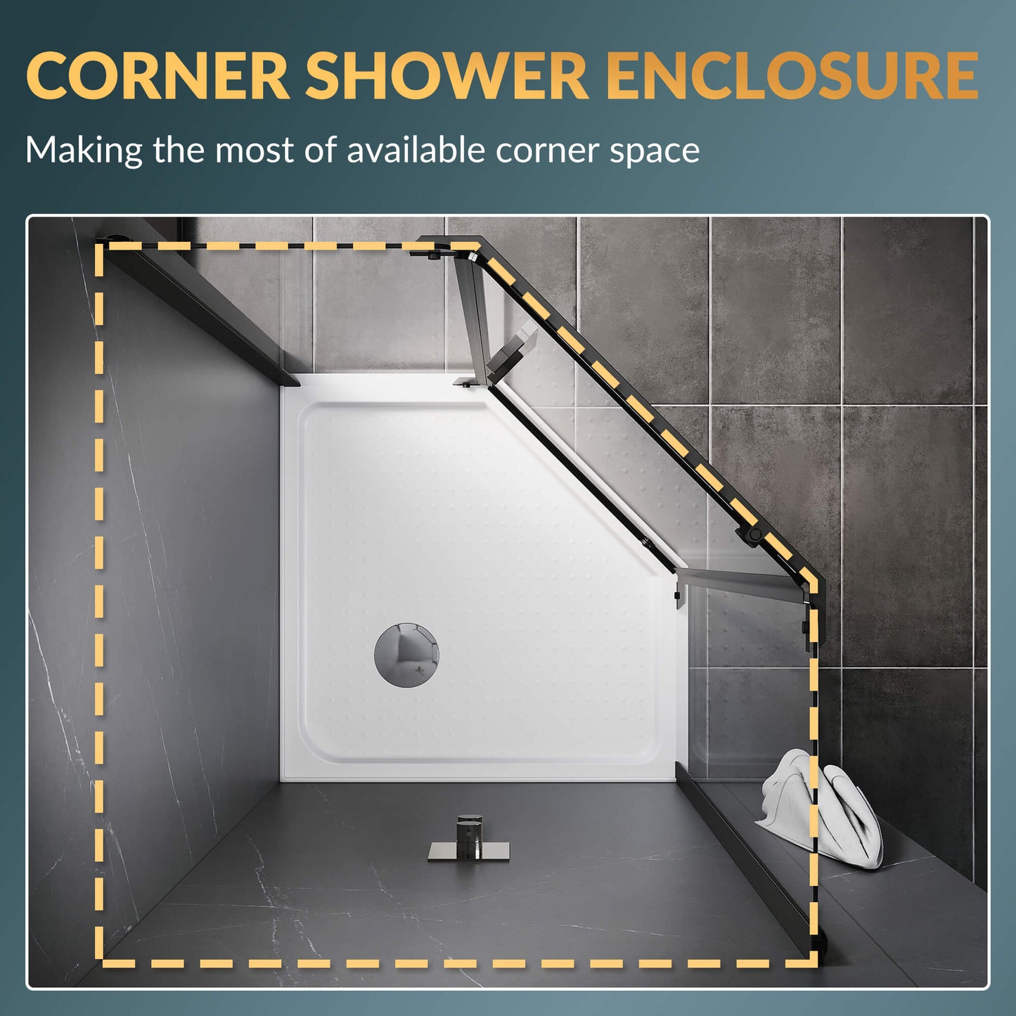 Glassifybath 36.5" W x 36.5" D x 72" H Corner Diamond Shower Enclosure with Pivot Door, Black Finish / Chrome Finish