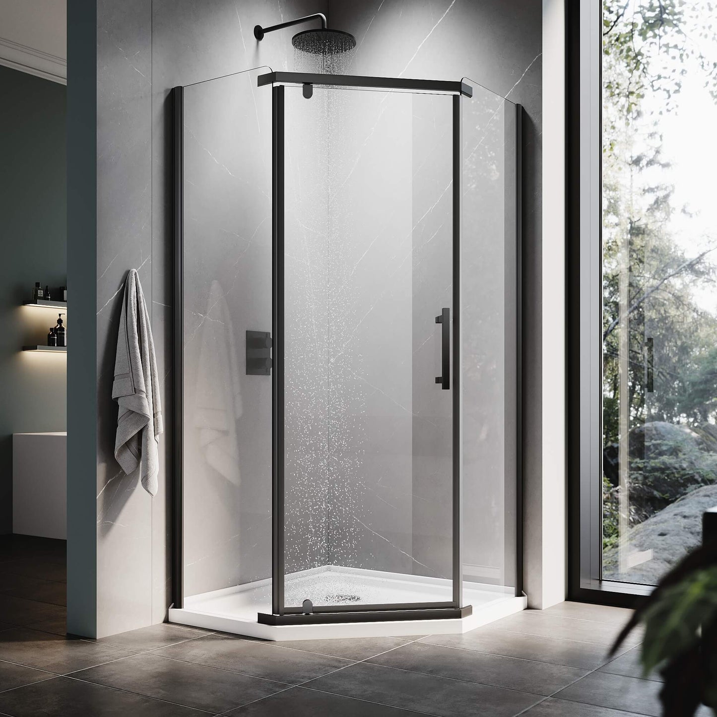Glassifybath 36.5" W x 36.5" D x 72" H Corner Diamond Shower Enclosure with Pivot Door, Black Finish / Chrome Finish