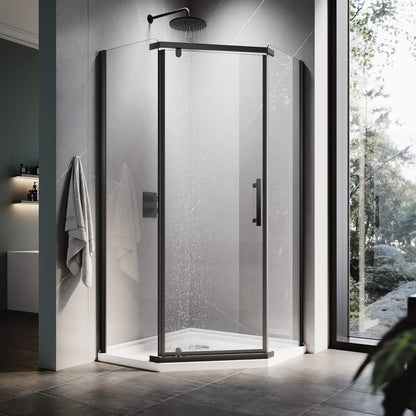Glassifybath 36.5" W x 36.5" D x 72" H Corner Diamond Shower Enclosure with Pivot Door, Black Finish / Chrome Finish
