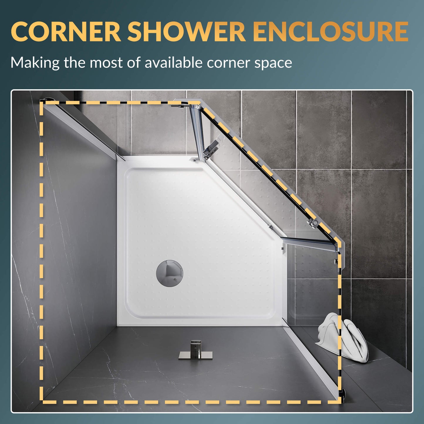 Glassifybath 36.5" W x 36.5" D x 72" H Corner Diamond Shower Enclosure with Pivot Door, Black Finish / Chrome Finish