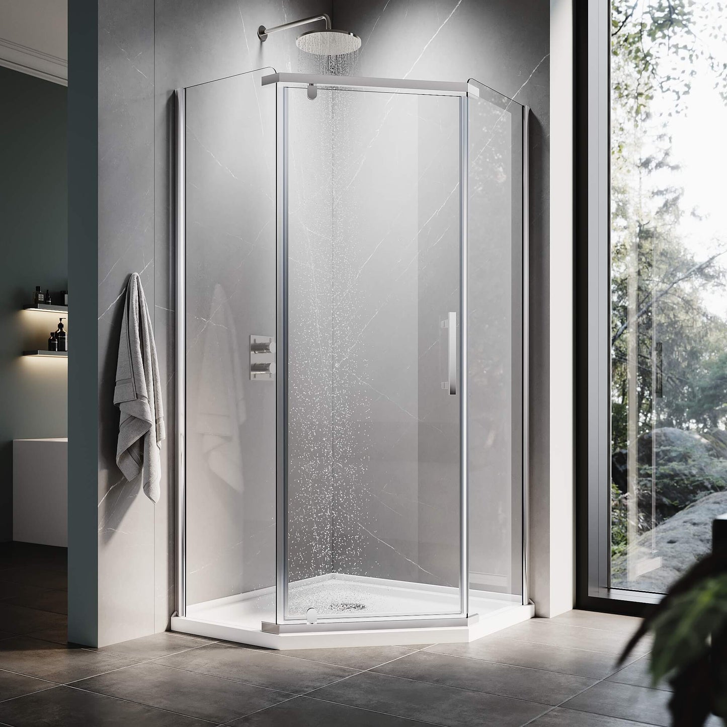 Glassifybath 36.5" W x 36.5" D x 72" H Corner Diamond Shower Enclosure with Pivot Door, Black Finish / Chrome Finish