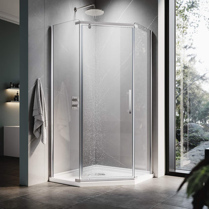 Glassifybath 36.5" W x 36.5" D x 72" H Corner Diamond Shower Enclosure with Pivot Door, Black Finish / Chrome Finish
