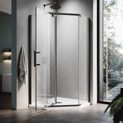 Glassifybath 36.5" W x 36.5" D x 72" H Corner Diamond Shower Enclosure with Pivot Door, Black Finish / Chrome Finish