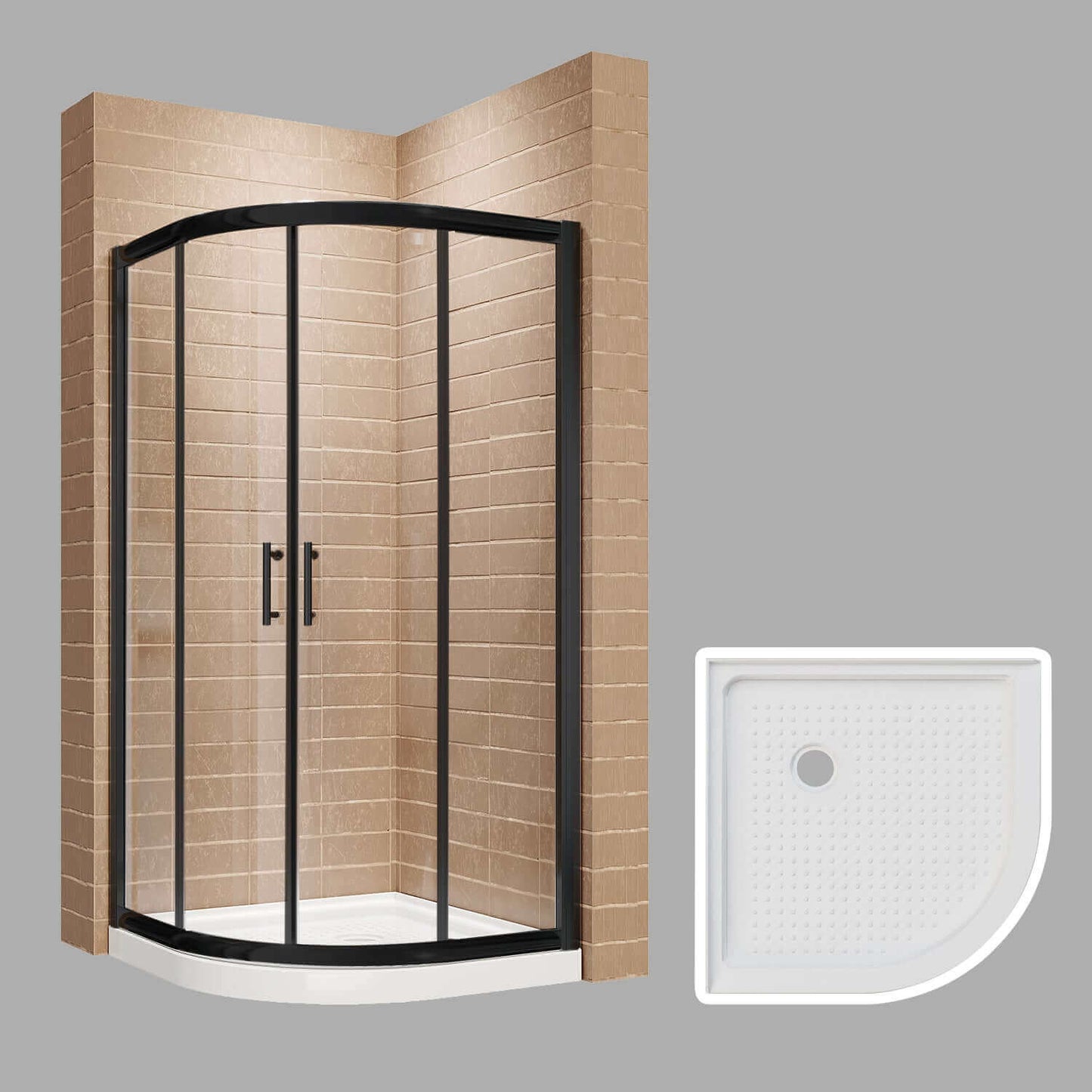 Glassifybath Corner Round Shower Enclosure with 36.7 in. W x 36.7 in. D x 72 in. H Double Sliding Doors, Black Finish / Chrome Finish