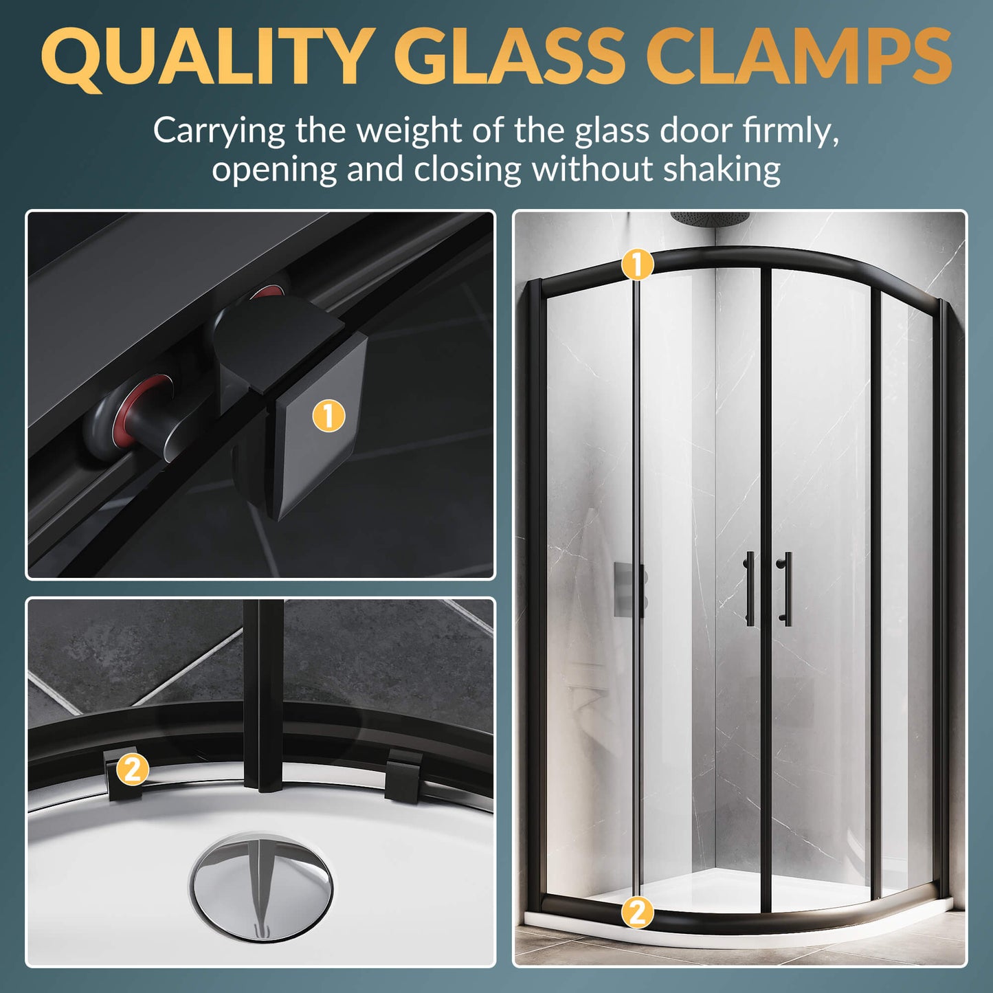 Glassifybath Corner Round Shower Enclosure with 36.7 in. W x 36.7 in. D x 72 in. H Double Sliding Doors, Black Finish / Chrome Finish