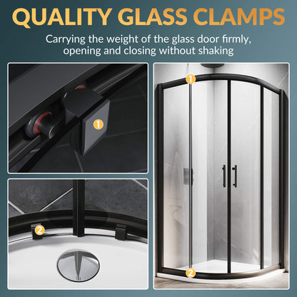 Glassifybath Corner Round Shower Enclosure with 36.7 in. W x 36.7 in. D x 72 in. H Double Sliding Doors, Black Finish / Chrome Finish