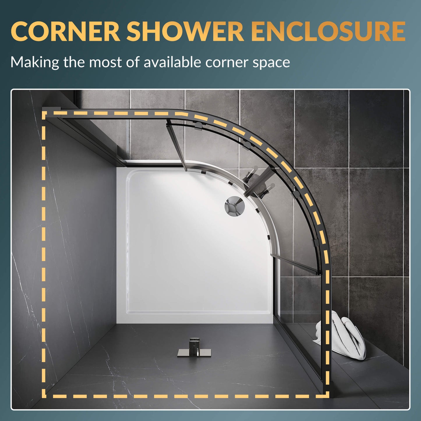 Glassifybath Corner Round Shower Enclosure with 36.7 in. W x 36.7 in. D x 72 in. H Double Sliding Doors, Black Finish / Chrome Finish