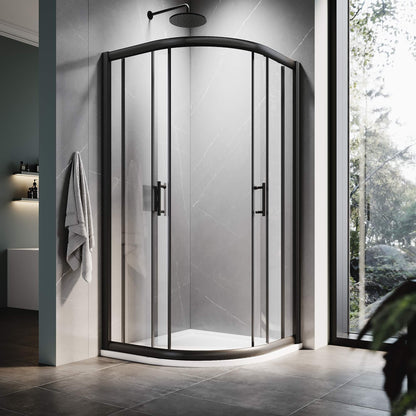 Glassifybath Corner Round Shower Enclosure with 36.7 in. W x 36.7 in. D x 72 in. H Double Sliding Doors, Black Finish / Chrome Finish