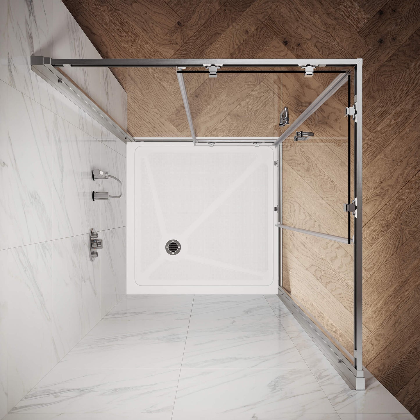 Glassifybath Corner Square Shower Enclosure with 1/4 in. Clear Tempered Glass Double Sliding Shower Doors, Chrome Finish