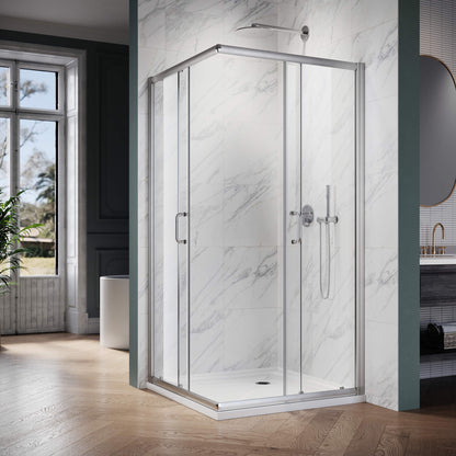 Glassifybath Corner Square Shower Enclosure with 1/4 in. Clear Tempered Glass Double Sliding Shower Doors, Chrome Finish