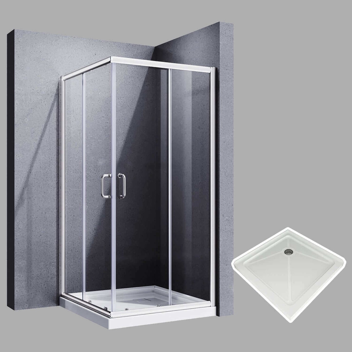 Glassifybath Corner Square Shower Enclosure with 1/4 in. Clear Tempered Glass Double Sliding Shower Doors, Chrome Finish