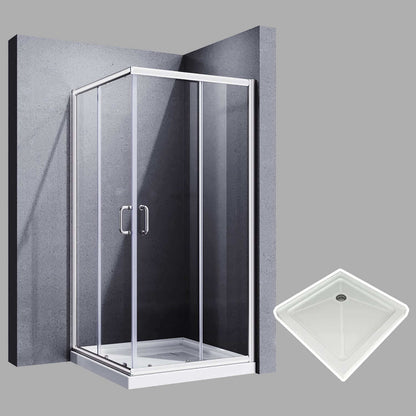 Glassifybath Corner Square Shower Enclosure with 1/4 in. Clear Tempered Glass Double Sliding Shower Doors, Chrome Finish