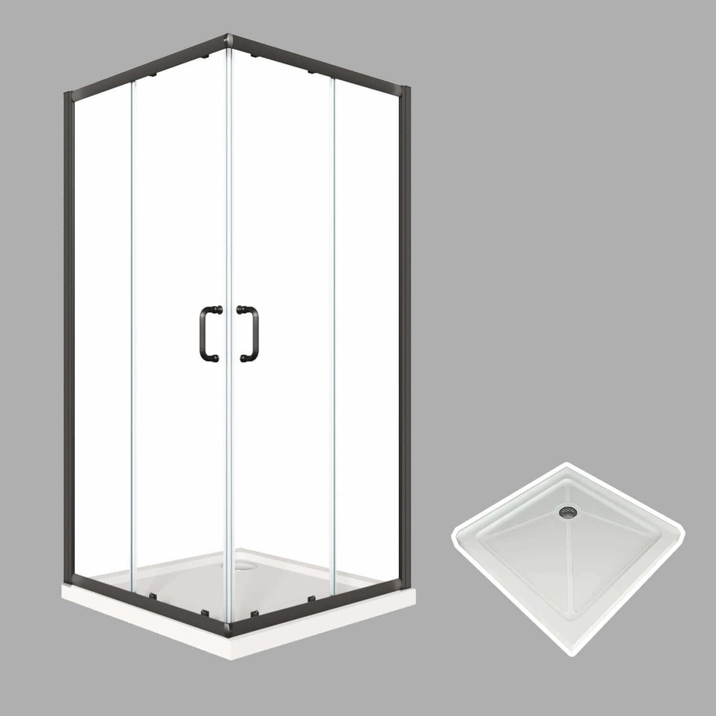 Glassifybath Corner Square Shower Enclosure with 1/4 in. Clear Tempered Glass Double Sliding Shower Doors, Chrome Finish
