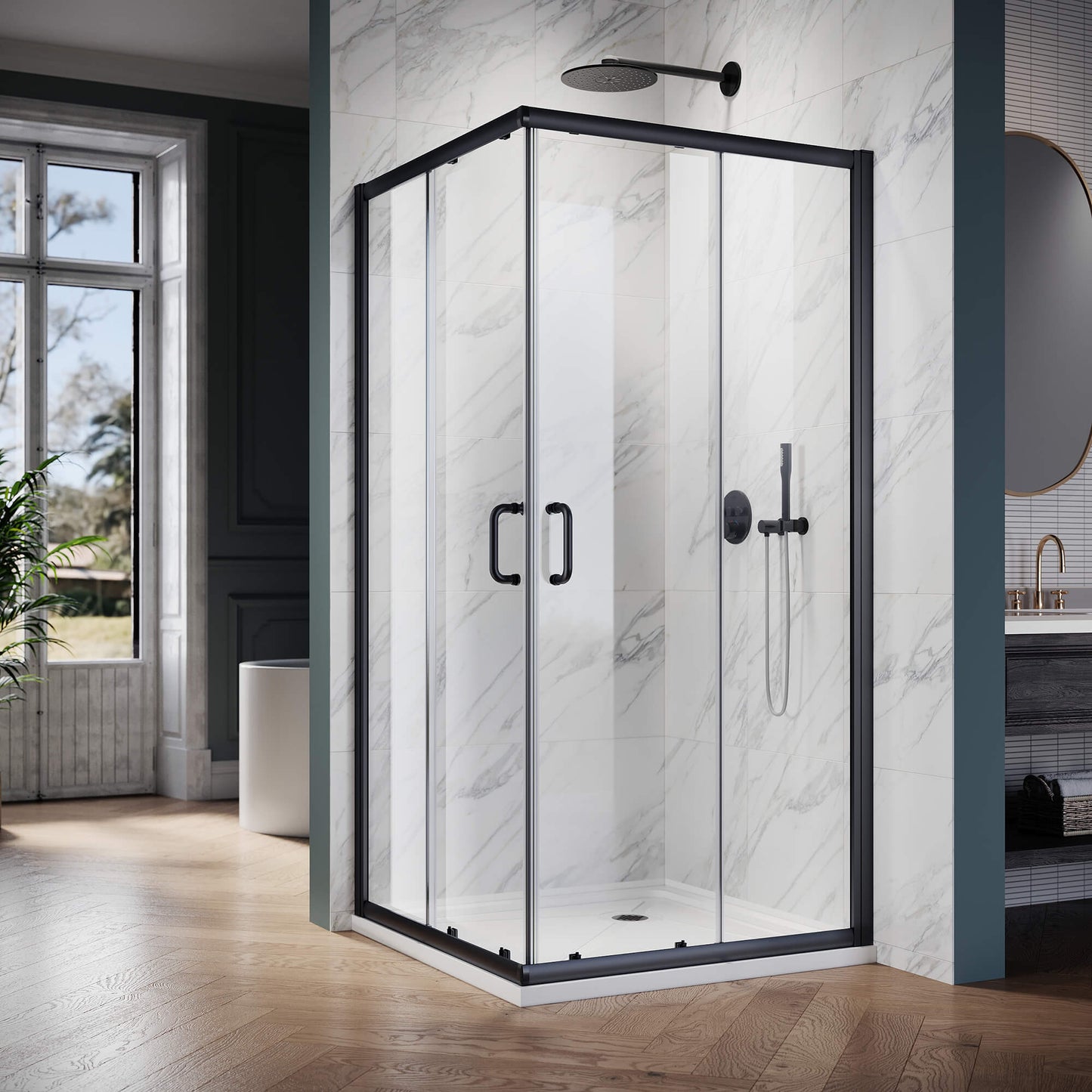 Glassifybath Corner Square Shower Enclosure with 1/4 in. Clear Tempered Glass Double Sliding Shower Doors, Chrome Finish