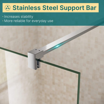 Glassifybath 5/16-inch Fixed Single Shower Doors, With Frameless Clear Tempered Glass, Chrome Finish